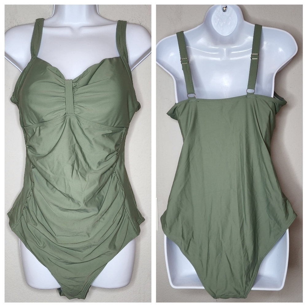 NWT Tempt Me Green ruched one-piece swimsuit. Women's size XL.